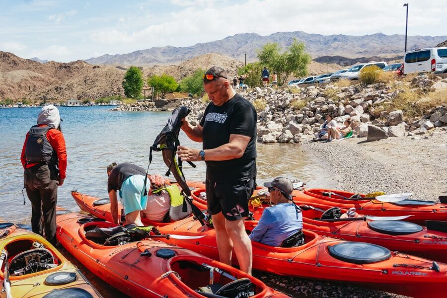 From Las Vegas: Black Canyon Half-Day Kayak Tour - Getting fitted at Willow Beach