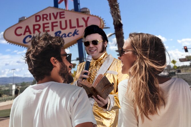 Gold Elvis Wedding or Vow Renewal at Las Vegas Sign - Timing matters more than you might expect