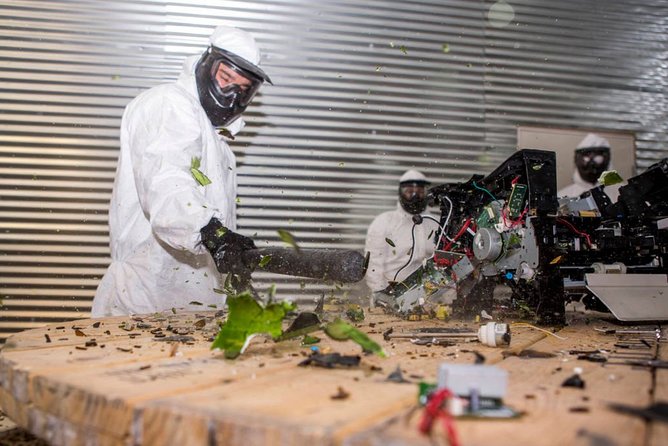 Wreck Room - A Destruction Experience, Standard Wrecking - Suiting up before the first swing